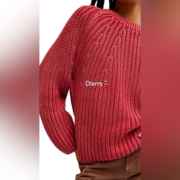 𝓯𝓹 Free People ~ Take Me Home Cotton Sweater in 🍒 Cherry - Picture 5 of 15
